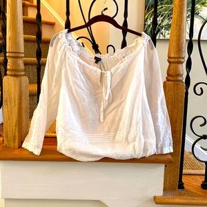 Talbots off the shoulder white cotton voile blouse
